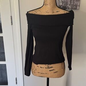 Veronica Beard Black Off-Shoulder Long Sleeve Top